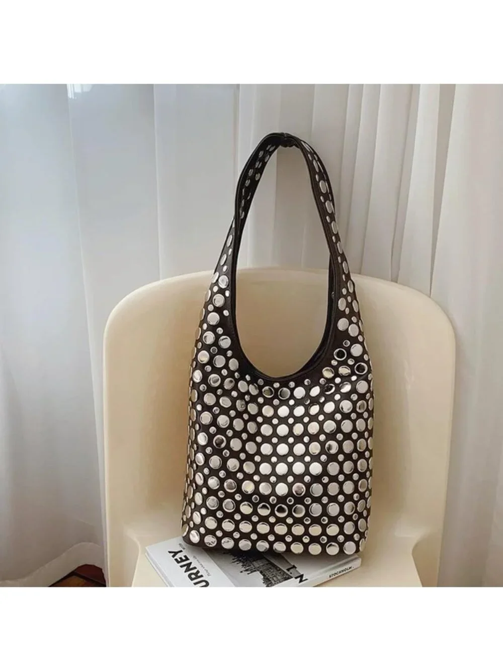 Trendy Studded Hobo Bag with Rivets | Y2K Bucket Purse & Shoulder Tote for Women